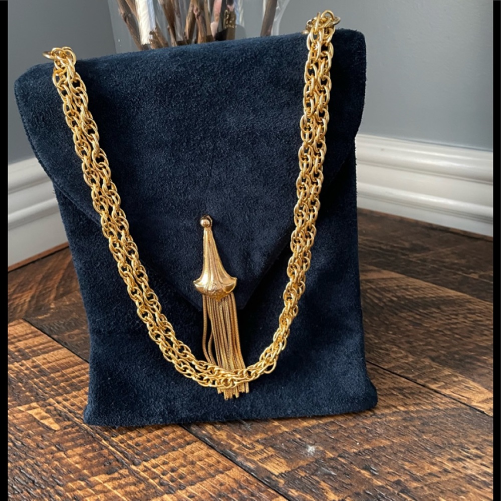 Vintage Triangle New York Blue Suede Purse